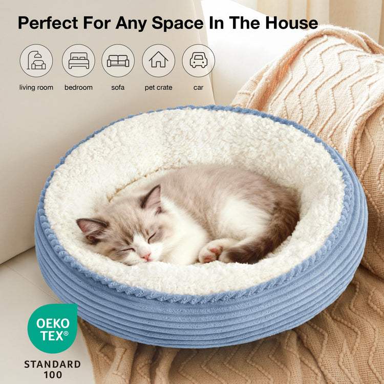 Love's cabin Round Donut Cat and Dog Cushion Bed, 20in Bed for Cats or Small Dogs, Anti-Slip & Water-Resistant Bottom, Super Soft Durable Fabric Pet Beds, Washable Luxury Cat & Dog Bed Gray