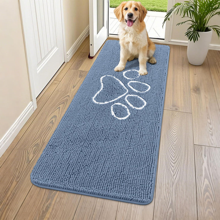 Smiry Dog Door Mat for Muddy Paws, Absorbent Dirt Trapper Non Slip Quick Dry Washable Chenille Mat for Mud Dogs, Entry Rug for Indoor and Outdoor (30x20 Inches, Grey and Black)