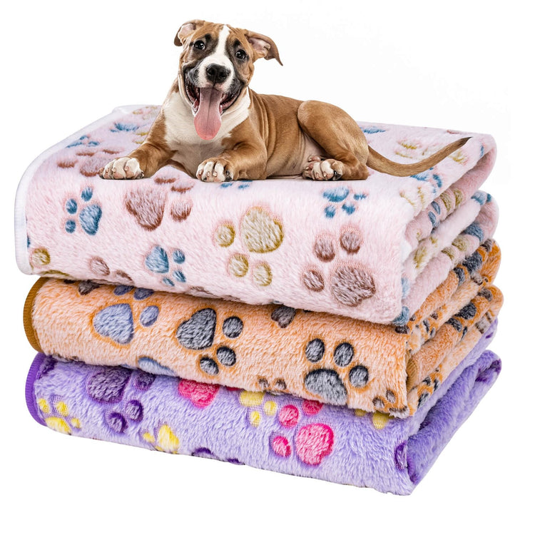Dono 1 Pack 3 Dog Blankets, Soft Fluffy Fleece Pet Blanket Warm Sleep Mat Paw Print Design Puppy Kitten Throw Blanket Doggy Mat Blanket for Dogs