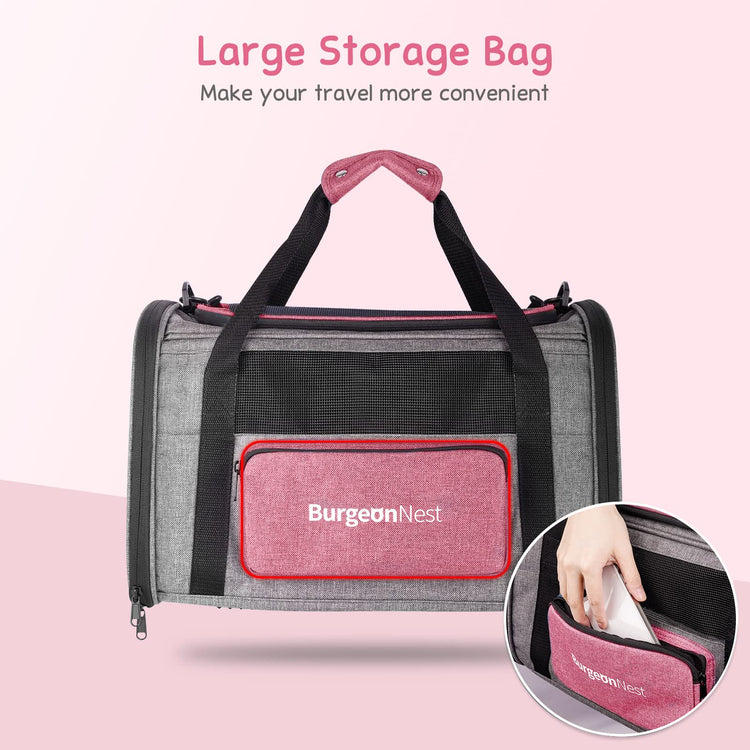 BurgeonNest Cat Carrier for Large Cats 20 lbs, Soft-Sided Pet Carrier for Small Dogs Medium Puppy Under 25 lbs, Puppy Travel Bag with Big Storage Bag, 4 Ventilated Windows, 3 Doors