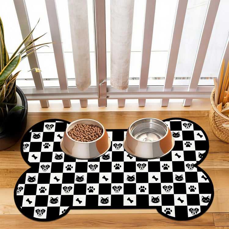Pet Dog Cat Food Mat, Absorbent Bone Shaped Dog Bowl Mats for Food and Water, Non Slip Cute Dogs Cat Placemats Feeding Mat with Rubber for Floors Indoor Puppy Pet Accessories Supplies 12"x20" Khaki