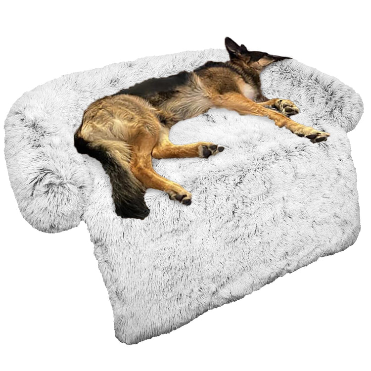 Calming Dog Bed Fluffy Plush Dog Mat for Furniture Protector with Removable Washable Cover for Large Medium Small Dogs and Cats (Small(35x31x5), Light Grey)