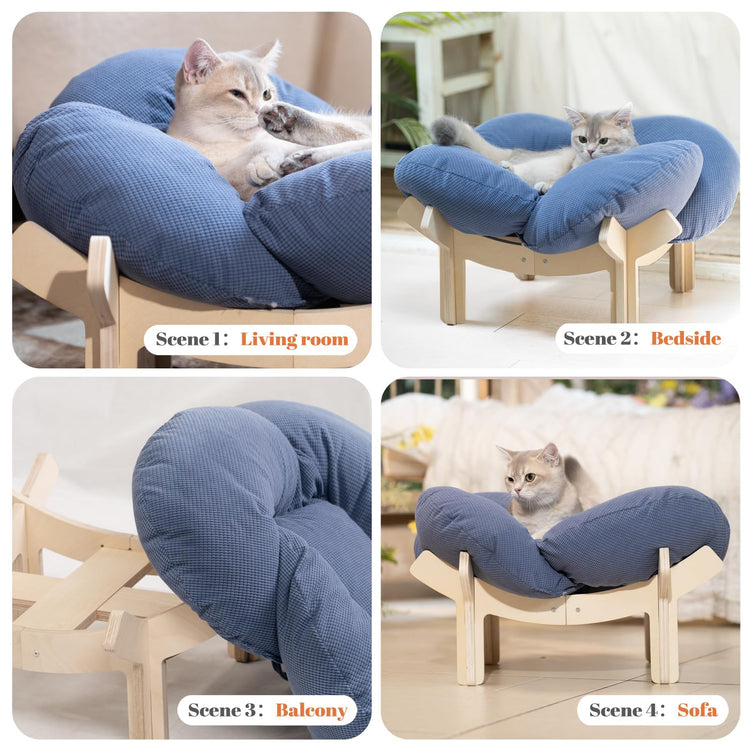 CHEERHOME PETS Elevated Cat Bed Wooden with Cushion Fluffy Pet Couch Sofa for Indoor Cats Raised Kitty Lounge Chair Suitable for Puppy, Cat Furniture(Pink)
