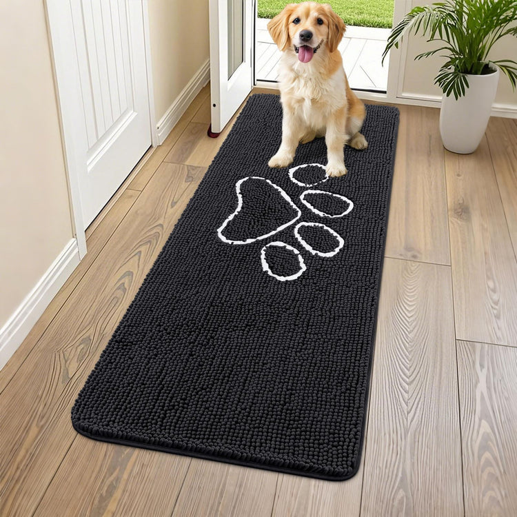Smiry Dog Door Mat for Muddy Paws, Absorbent Dirt Trapper Non Slip Quick Dry Washable Chenille Mat for Mud Dogs, Entry Rug for Indoor and Outdoor (30x20 Inches, Grey and Black)