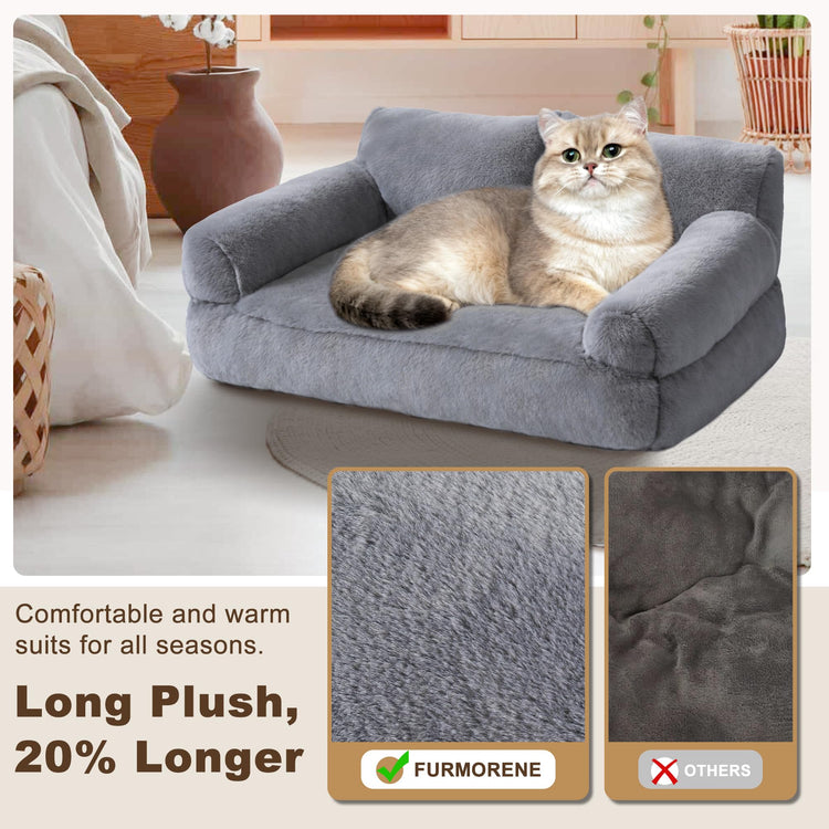 Large Cat Beds for Indoor Cats, Dog Couch Bed, Cute Cat Couch Sofas for Less 20lbs Kitten Puppy, Small Dog Sofas & Chairs with Removable Washable Cover, Soft Warm Pet Furniture, Cream