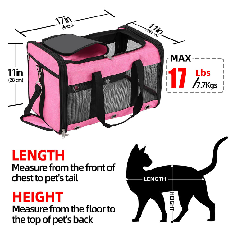 Soft Sided Cat/Dog Carrier,Collapsible Pets Travel Carriers for Pet/Puppy with Shoulder Strap & Removable Mat,Mesh Top Load Small Dogs/Cats Carry Bag Up to 17 Lbs TSA Airline Approved（Black,M）