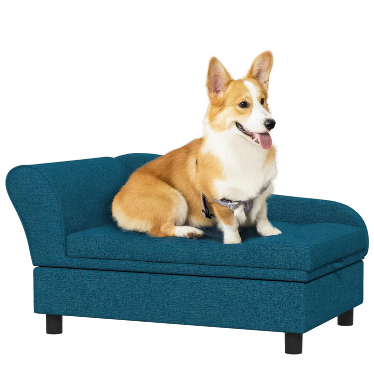 PawHut Pet Sofa, Dog Couch, Elevated Pet Bed for Small Dogs, with Hidden Storage, Soft Tufted Cushion, Gray