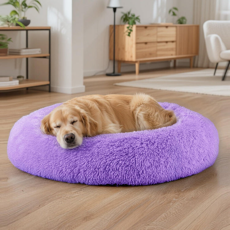 Hoewina Dog & Cat Bed for Indoor Cats, 20in Calming Donut Bed for Puppy and Kitten, Washable Round Fluffy Pet Bed for Small Medium Dogs and Cats (Light Grey)