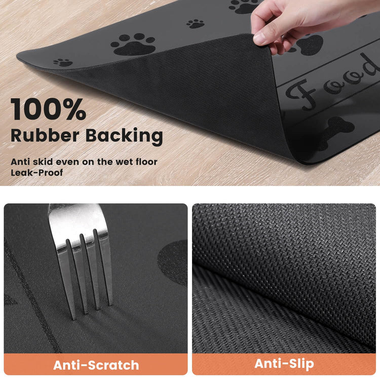 Pet Feeding Mat-Absorbent Pet Placemat for Food and Water Bowl, with Waterproof Rubber Backing, Quick Dry Water Dispenser Mat for Dog and Cat (20"x12", Striped Dark Gray)