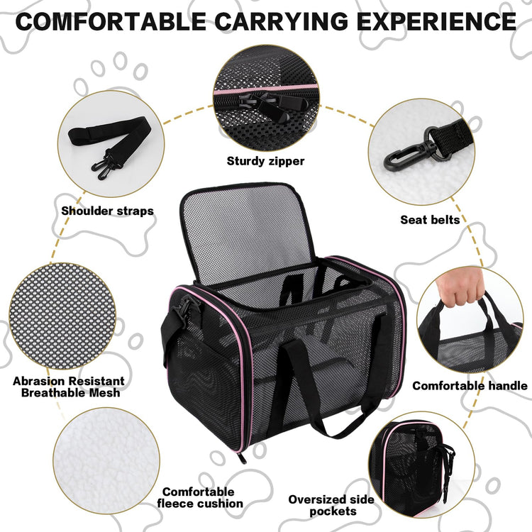 Cat Carrier Dog Carrier Pet Carriers Soft-Sided Cats Bag Animal Carriers Puppy Carrying Bag TSA Airline Approved Small Dog Carrier Soft Sided, Collapsible Travel Carriers for Big Cats(Up to 16lbs),