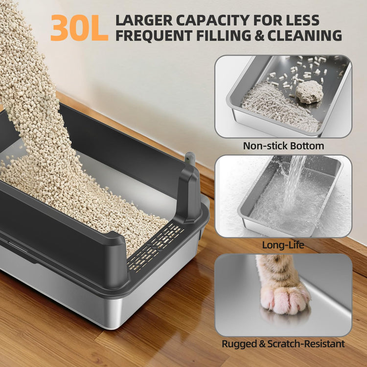 WoofiGo Enclosed Stainless Steel Cat Litter Box with Lid, XL Extra Large Litter Box for Big Cats, Metal Litter Pan High Sided, Never Absorbs Odors, Anti-Urine Leakage, Easy Cleaning, Include Scoop
