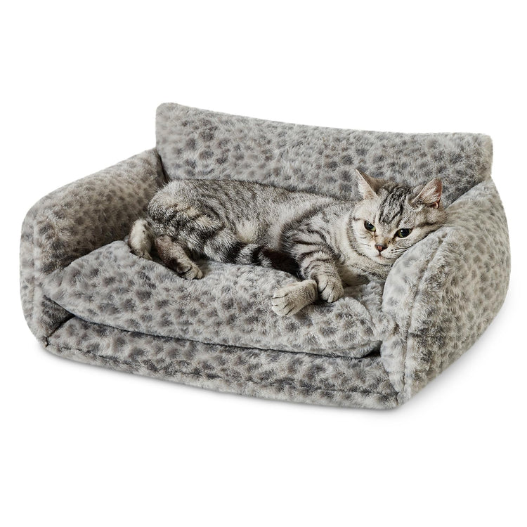 Hollypet Cat Bed Fluffy Plush Multifunctional Double-Layer Machine Washable Soft Warming Kitty Pet Couch Orthopedic Nest Beds for Small Cats Kitten and Dogs up to 13lbs, Khaki(25x20x13 inch)