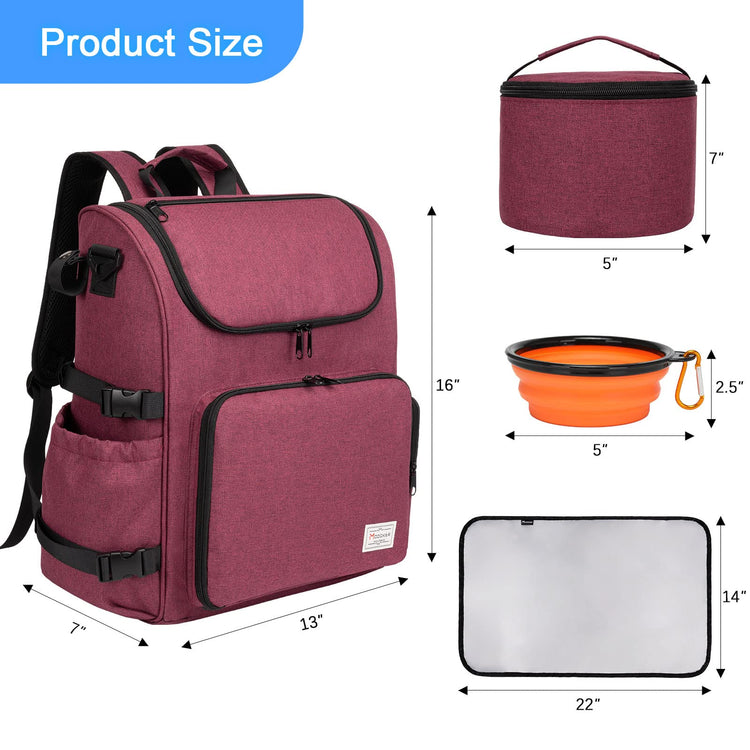 Modoker Dog Travel Bag Backpack, Airline Approved Pet Accessories Organizer for Dog and Cat with Shoulder Strap, 2 Dog Food Storage Containers, 2 Collapsible Dog Bowls,1 Pet Mat, Grey