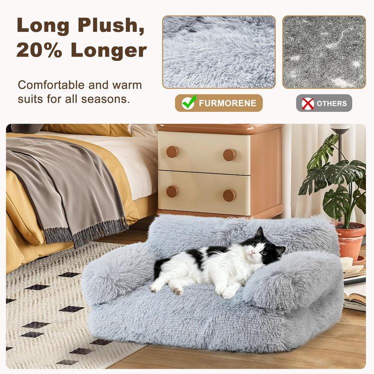 Large Cat Beds for Indoor Cats, Dog Couch Bed, Cute Cat Couch Sofas for Less 20lbs Kitten Puppy, Small Dog Sofas & Chairs with Removable Washable Cover, Soft Warm Pet Furniture, Cream