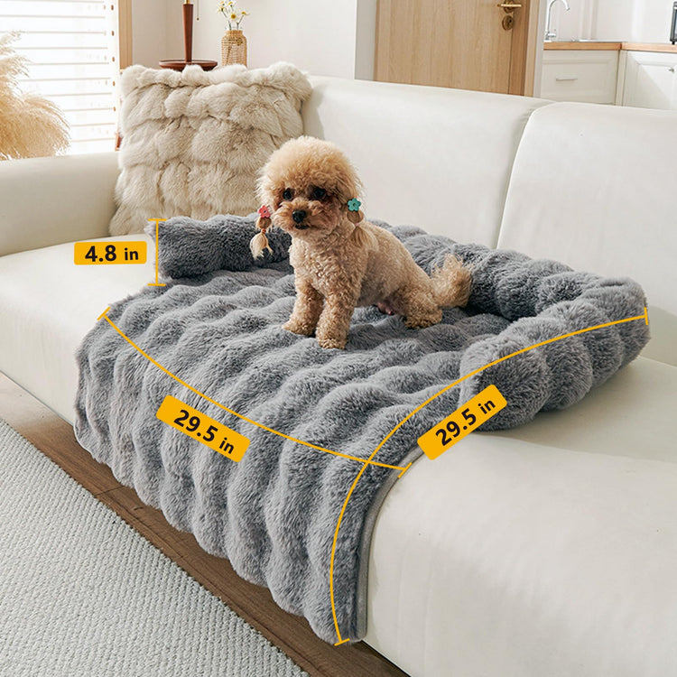 Calming Dog Bed for Couch, 29.5 x 29.5 inch, Non-Slip Luxurious Dog Sofa Mat for Furniture Protector, Perfect for Small, Medium Dogs and Cats (Khaki)