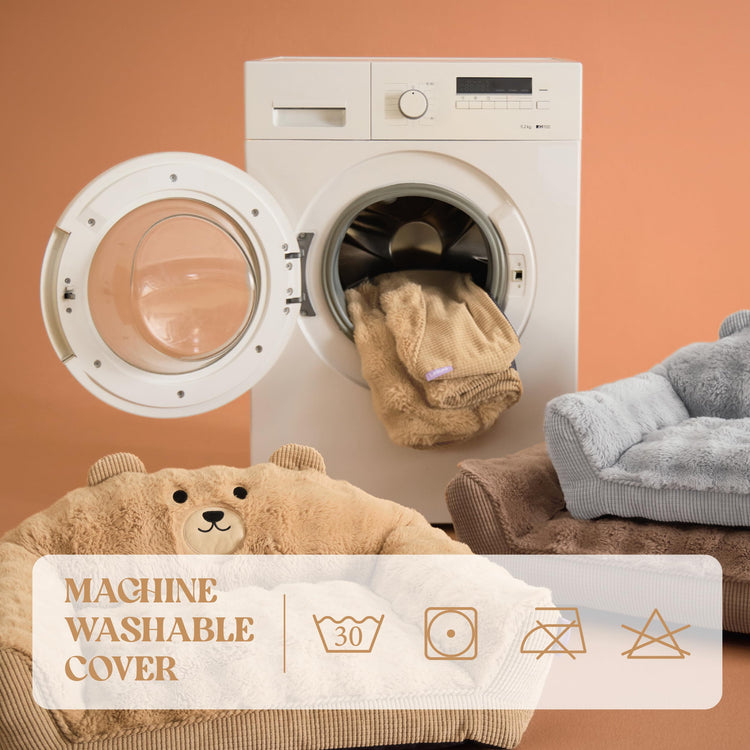 LE SURE Cute Dog Couch Bed, Small Dog Couch with Fluffy Original Bear Design, Cat Couch Bed with Removable Washable Cover, Puppy Bed for Small Pets, 28 inch, Brown