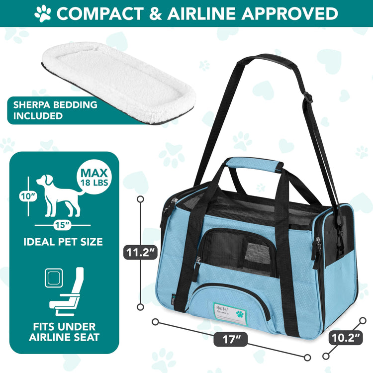 PetAmi Airline Approved Pet Carrier for Cats & Small Dogs, Soft Sided TSA Travel Carrier Bag with Sherpa Bed, Breathable Mesh Ventilation, Collapsible Bowl, Fits Under Seat, Up to 18 lbs, Small Pink