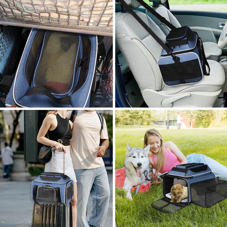 Petskd Top and Side Expandable Pet Carrier 18x11x11 Inches Delta United Airline Approved, Soft-Sided Carrier for Small Cats and Dogs with Locking Safety Zippers and Anti-Scratch Mesh(Black)