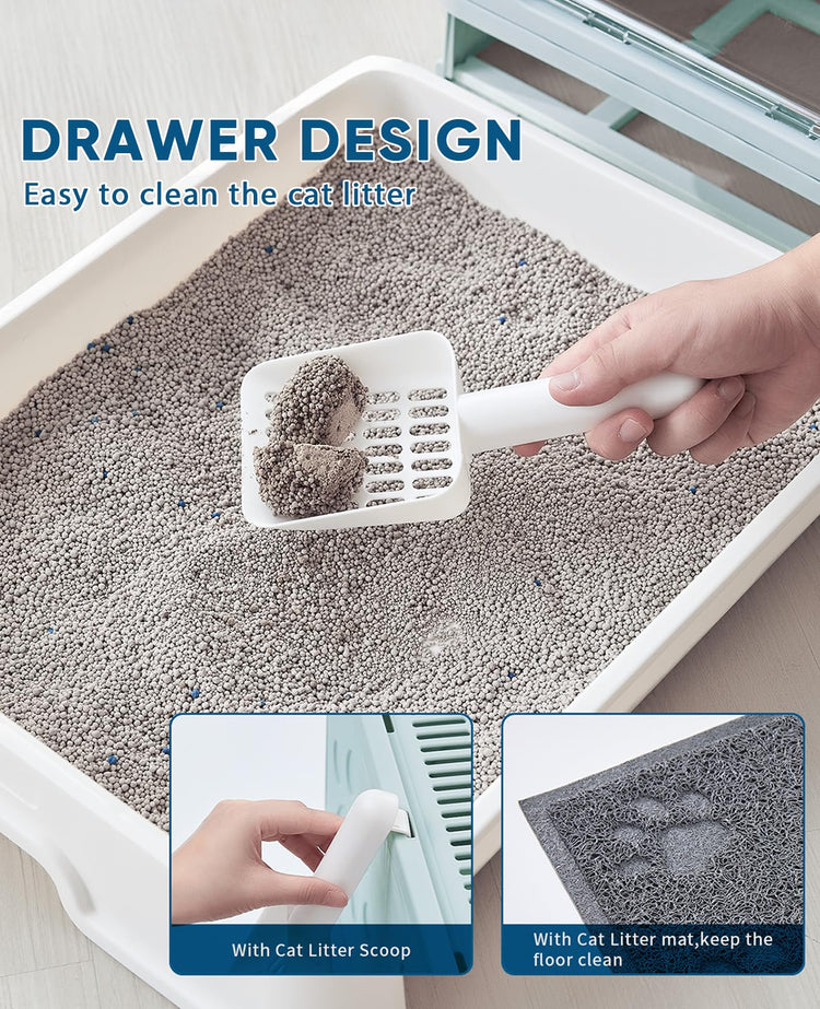 Medario Cat Litter Box with Litter Mat and Scoop, Large Covered Litter Box with Lid, Enclosed Kitty Box, Front Entry Top Exit, Odor Control, Easy to Clean (Grey)