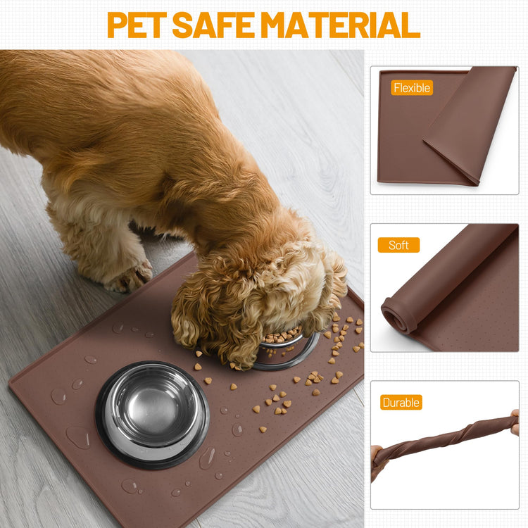 Hubulk Dog Feeding Mat,100% Waterproof Food Grade Silicone Pet Food and Water Bowl Placemat,Dishwasher, High Raised Edge to Prevent Spills,Nonslip Tray to Stop Messes on Floor (19"x12"x0.5", Grey)