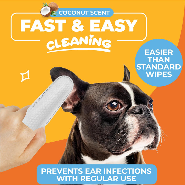 Paw Science Dog Ear Cleaner Wipes – Finger Wipes for Dogs & Cats – Cleaning, Soothing, & Deodorizing Itchy Ears – Pet Ear Relief Solution (Coconut)