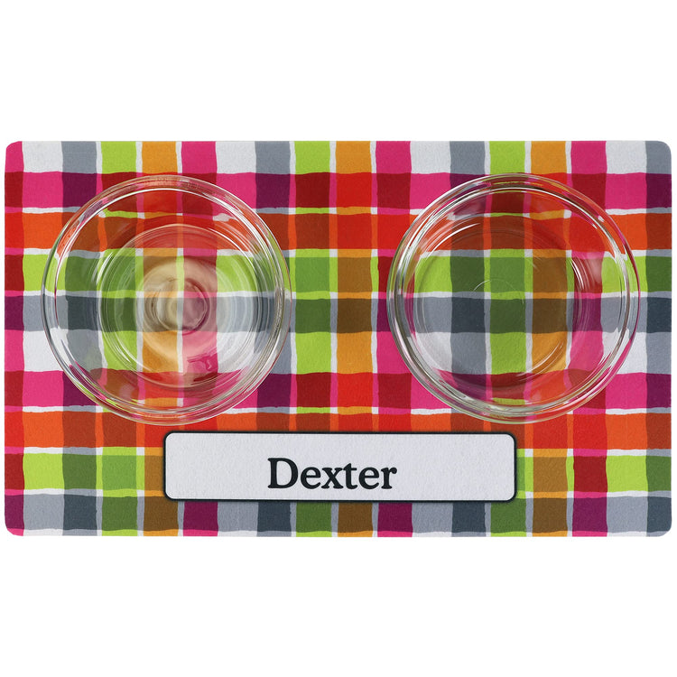 Drymate Personalized Pet Bowl Placemat, Custom Dog & Cat Food Feeding Mat - Absorbent Fabric, Waterproof Backing - Machine Washable/Durable (USA Made) (12" x 20") (Zebra Pink)