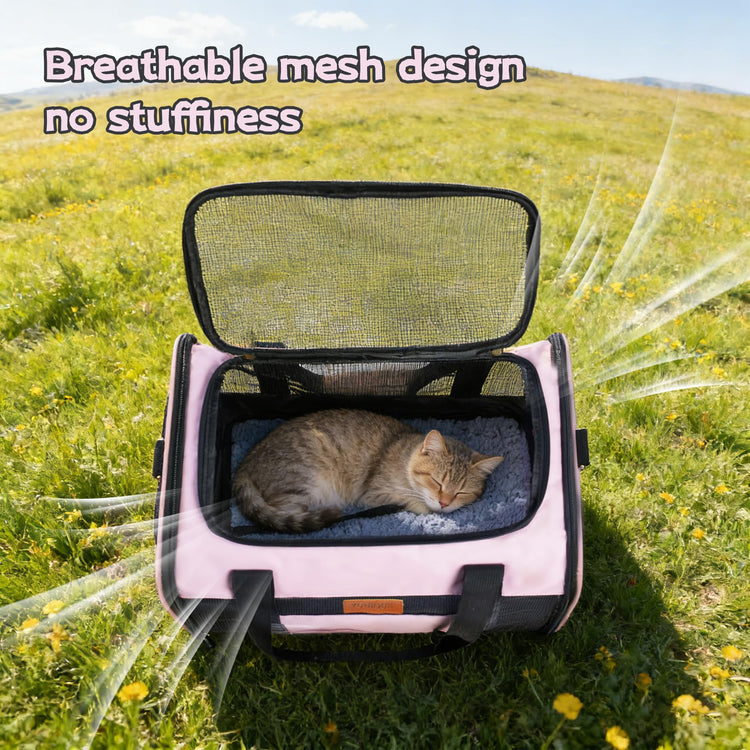 YUNIQUE Soft-Sided Cat & Dog Carrier for Pets Up to 15 Lbs, Airline Approved Collapsible Travel Puppy Carrier with Lightweight Fabric Design (Grey)