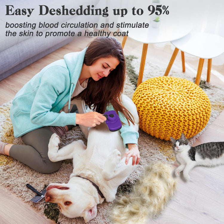 Dipoo Self-Cleaning Pet Grooming Brush - Skin-Friendly Deshedding Tool for Dogs & Cats in Pink, Removes Loose Hair and Tangles