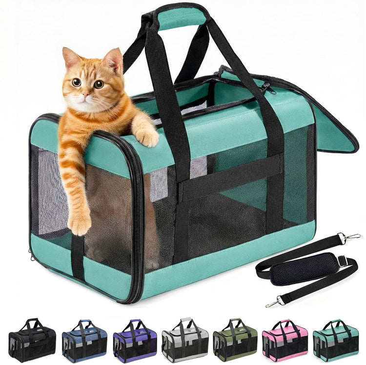 Conlun Cat Carrier Airline Approved, Soft-Sided Dog Carrier with Inner Safety Leash, Pet Transport Carrier for Small-Medium Cats Puppies up to 15 Lbs, Collapsible Travel Kitten Carrier Bag -BlackM