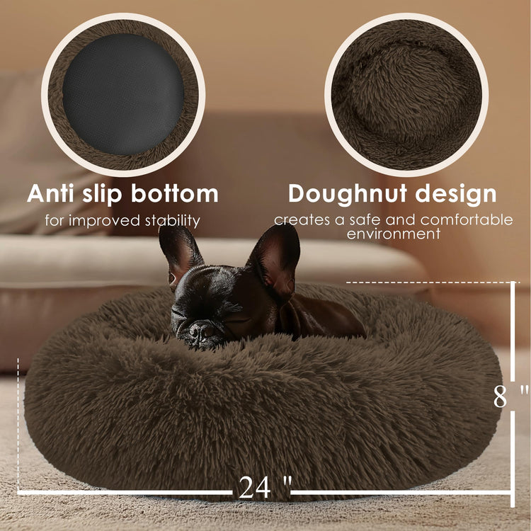 Hoewina Dog & Cat Bed for Indoor Cats, 20in Calming Donut Bed for Puppy and Kitten, Washable Round Fluffy Pet Bed for Small Medium Dogs and Cats (Light Grey)