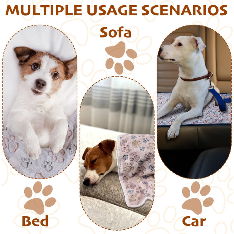 1 Pack 3 Blankets Fluffy Premium Fleece Soft Pet Blanket Flannel Throw for Cat Dog Puppy (Small 23x16'', Paw-White/Pink/Brown)