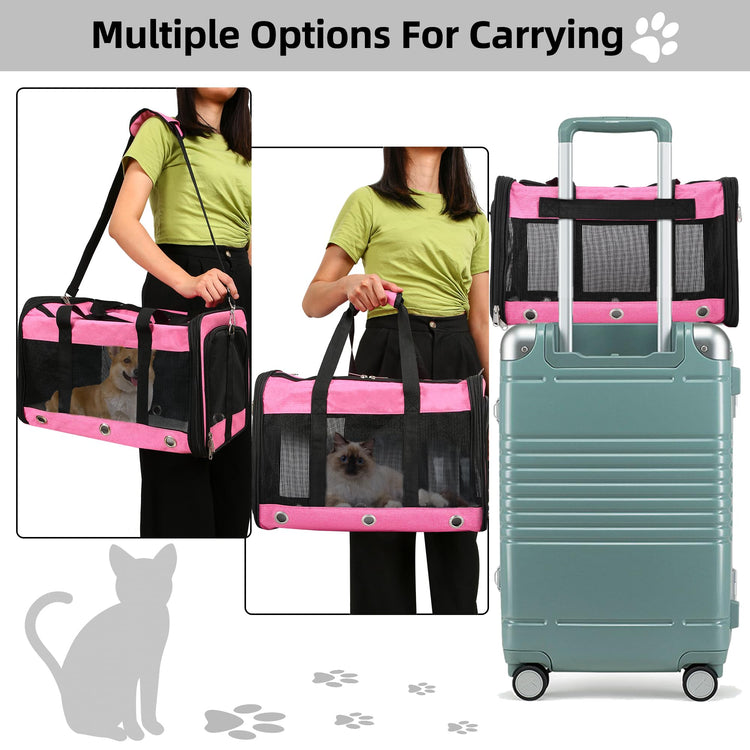 Soft Sided Cat/Dog Carrier,Collapsible Pets Travel Carriers for Pet/Puppy with Shoulder Strap & Removable Mat,Mesh Top Load Small Dogs/Cats Carry Bag Up to 17 Lbs TSA Airline Approved（Black,M）