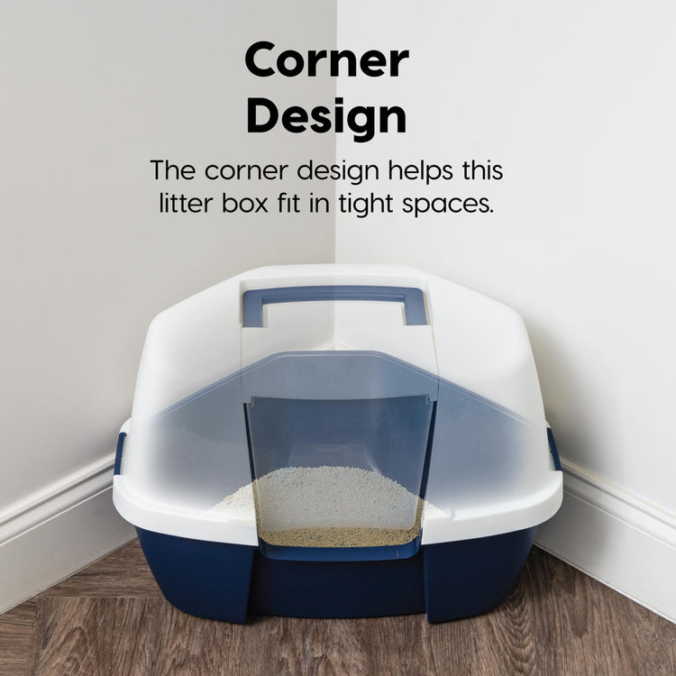 IRIS USA Cat Litter Box Large with Front Door Flap, Covered Enclosed Litter Box Enclosure with Scoop, Handle & Buckles for Portability & Privacy, Hidden Litter Pan, Navy