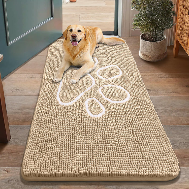 Smiry Dog Door Mat for Muddy Paws, Absorbent Dirt Trapper Non Slip Quick Dry Washable Chenille Mat for Mud Dogs, Entry Rug for Indoor and Outdoor (30x20 Inches, Grey and Black)