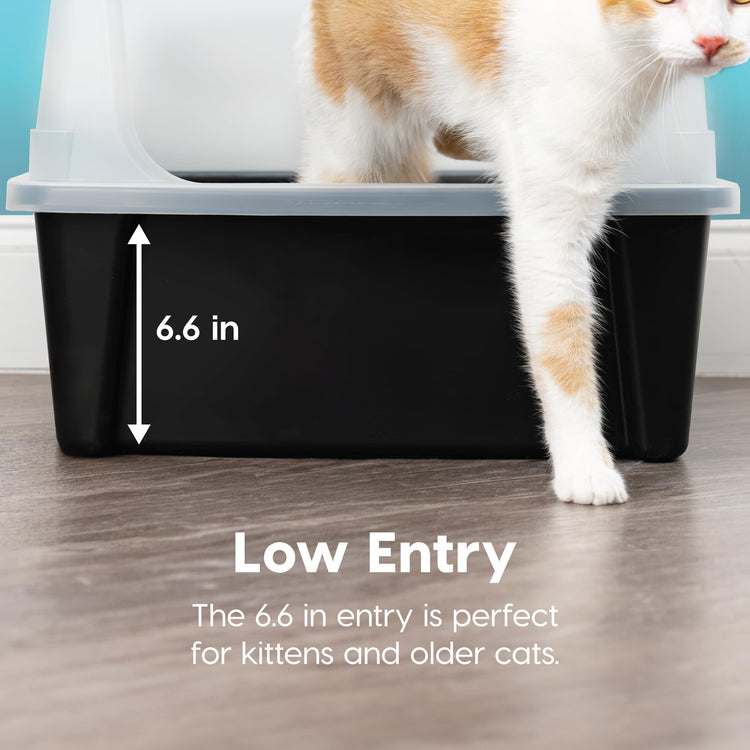 IRIS USA Cat Litter Box XX-Large Open Top with High Sided Walls Tall Scatter Shield Scoop Included Easy Clean Plastic Pan for Big Cats Kittens Multi-Cat Households 30"L x 20"W x 14"H Navy