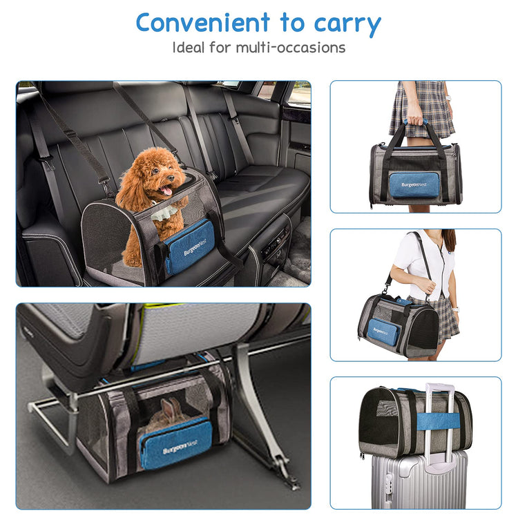 BurgeonNest Cat Carrier for Large Cats 20 lbs, Soft-Sided Pet Carrier for Small Dogs Medium Puppy Under 25 lbs, Puppy Travel Bag with Big Storage Bag, 4 Ventilated Windows, 3 Doors