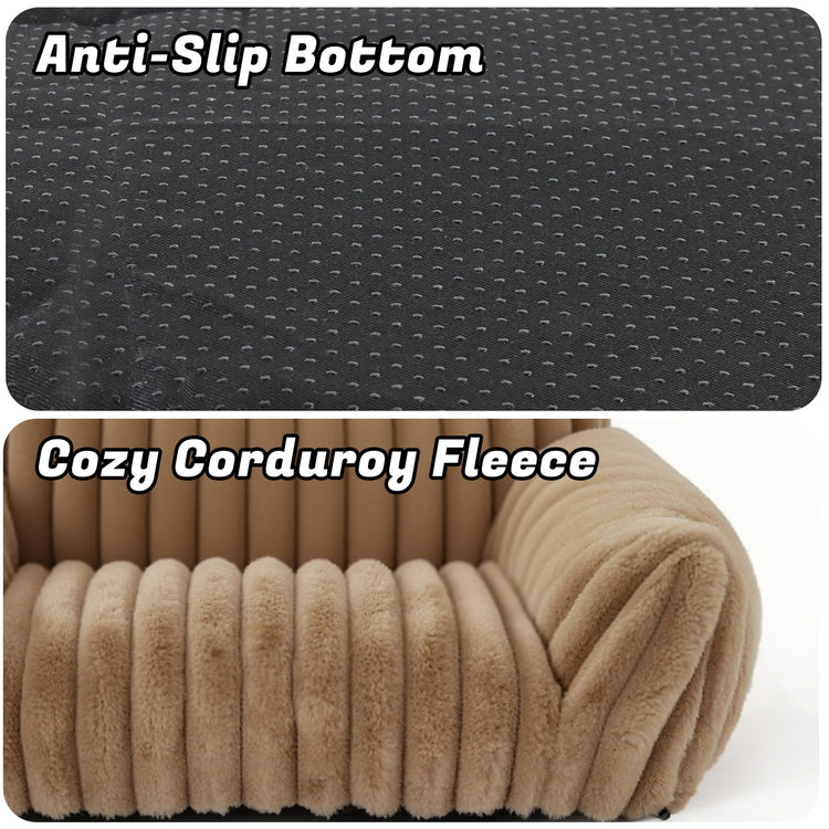 Cat Couch for Pets - Cute Cat Beds for Indoor Cats with Removable Cover, Washable Soft Corduroy Plush, Fluffy Supportive Pet Sofa Chair for Small Dog & Cats, 30 inch Brown