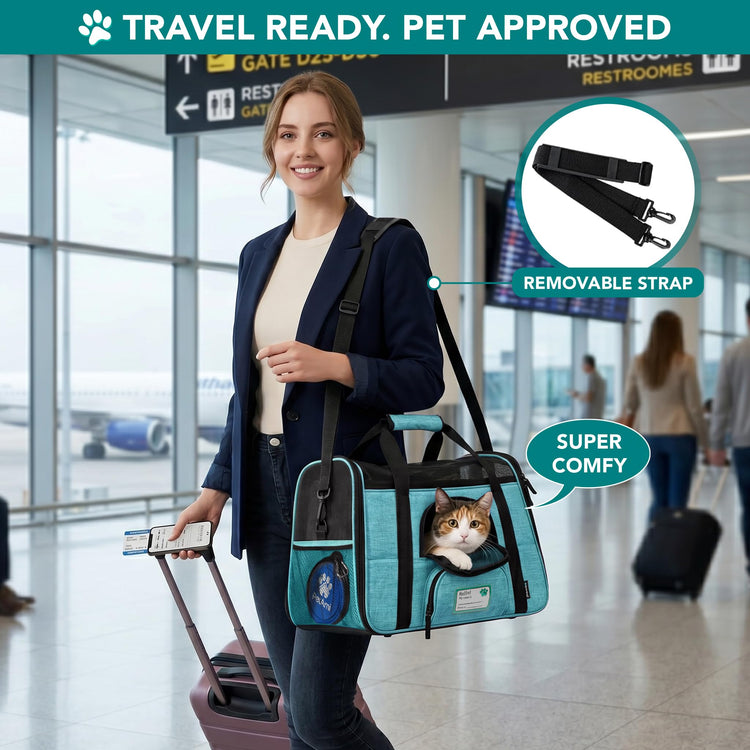 PetAmi Airline Approved Pet Carrier for Cats & Small Dogs, Soft Sided TSA Travel Carrier Bag with Sherpa Bed, Breathable Mesh Ventilation, Collapsible Bowl, Fits Under Seat, Up to 18 lbs, Small Pink
