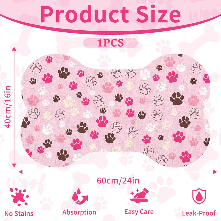 Pet Dog Cat Food Mat, Absorbent Bone Shaped Dog Bowl Mats for Food and Water, Non Slip Cute Dogs Cat Placemats Feeding Mat with Rubber for Floors Indoor Puppy Pet Accessories Supplies 12"x20" Khaki