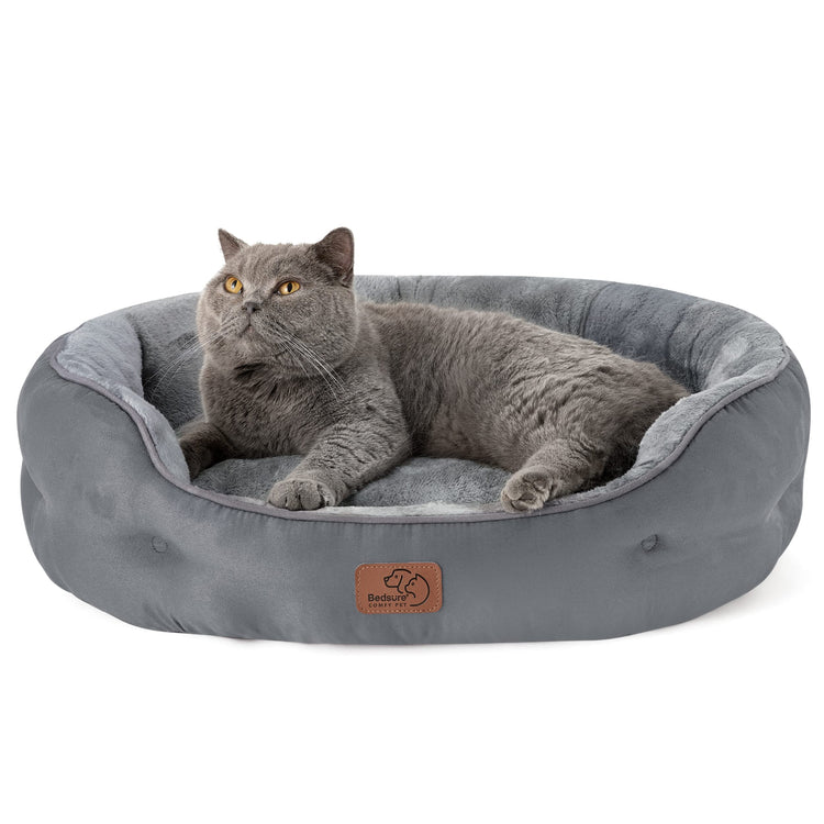 Bedsure Dog Beds for Small Dogs - Round Medium Cat Beds for Indoor Cats, Washable Pet Bed for Puppy and Kitten with Slip-Resistant Bottom, 25 Inches, Taupe