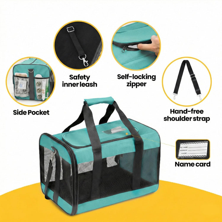 Conlun Cat Carrier Airline Approved, Soft-Sided Dog Carrier with Inner Safety Leash, Pet Transport Carrier for Small-Medium Cats Puppies up to 15 Lbs, Collapsible Travel Kitten Carrier Bag -BlackM