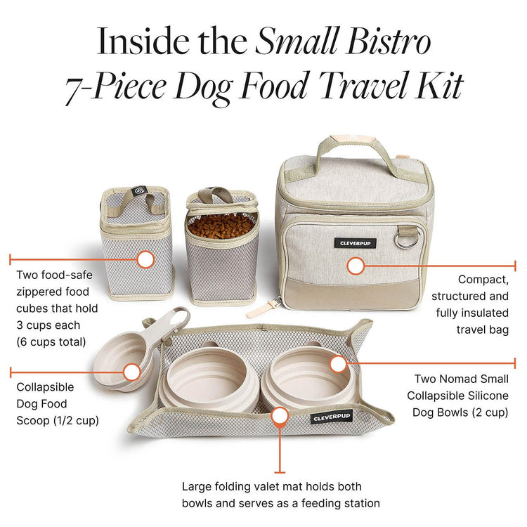 Cleverpup, Large 7-Piece Bistro Box Dog Food Travel Kit, 12-Cup Kibble Storage, 2 Silicone Bowls, Mat & Scoop - Premium Portable Pet Food Kit for Weekends, Overnights, Daycare & Camping, Checkerboard