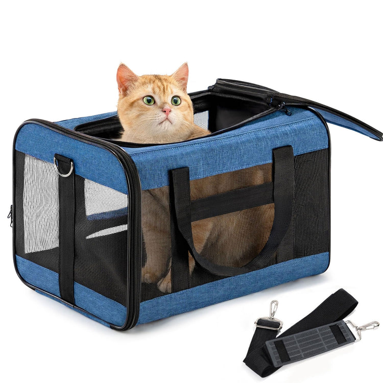 Conlun Cat Carrier Airline Approved, Soft-Sided Dog Carrier with Inner Safety Leash, Pet Transport Carrier for Small-Medium Cats Puppies up to 15 Lbs, Collapsible Travel Kitten Carrier Bag -BlackM
