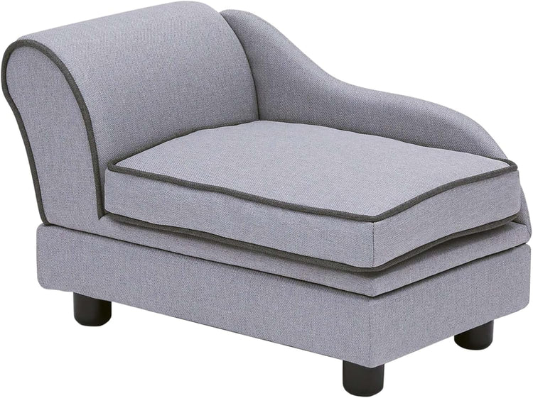 Teamson Pets Ivan 22 Inch Long Upholstered Chaise Lounge Sofa Dog Bed with Removable Cushion and Underneath Storage for Cats & Small Dogs, Light Gray