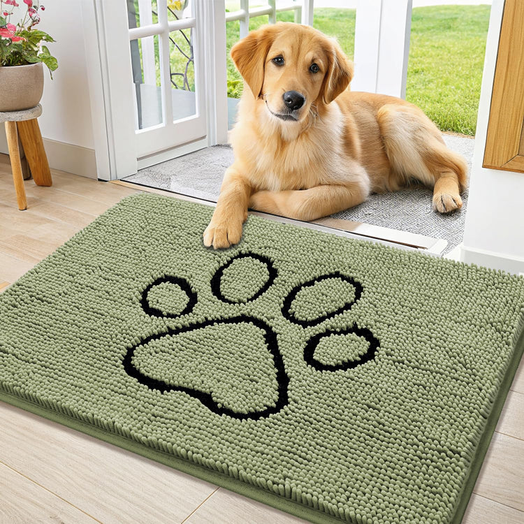 Smiry Dog Door Mat for Muddy Paws, Absorbent Dirt Trapper Non Slip Quick Dry Washable Chenille Mat for Mud Dogs, Entry Rug for Indoor and Outdoor (30x20 Inches, Grey and Black)