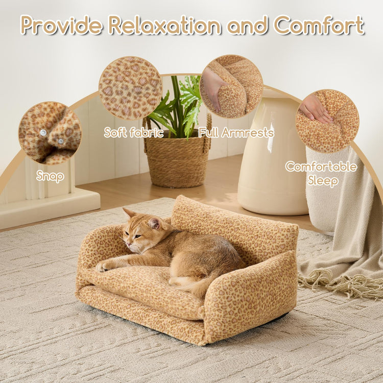 Hollypet Cat Bed Fluffy Plush Multifunctional Double-Layer Machine Washable Soft Warming Kitty Pet Couch Orthopedic Nest Beds for Small Cats Kitten and Dogs up to 13lbs, Khaki(25x20x13 inch)