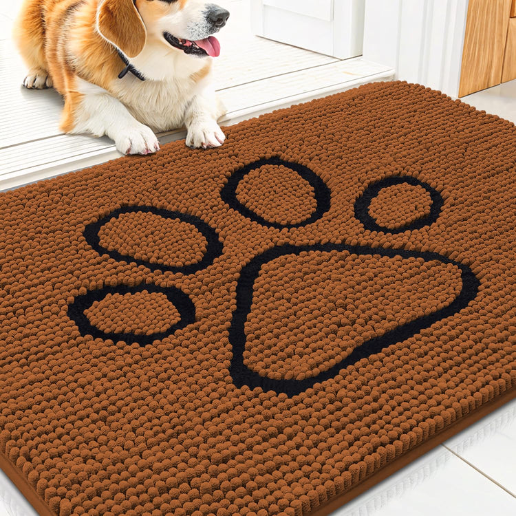 Smiry Dog Door Mat for Muddy Paws, Absorbent Dirt Trapper Non Slip Quick Dry Washable Chenille Mat for Mud Dogs, Entry Rug for Indoor and Outdoor (30x20 Inches, Grey and Black)