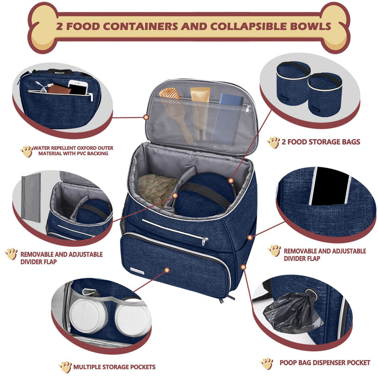 BAGLHER丨Dog Travel Bag Backpack, Airline Approved Pet Supplies Backpack, Dog Travel Bag with 2 Silicone Collapsible Bowls and 2 Food Baskets, Black