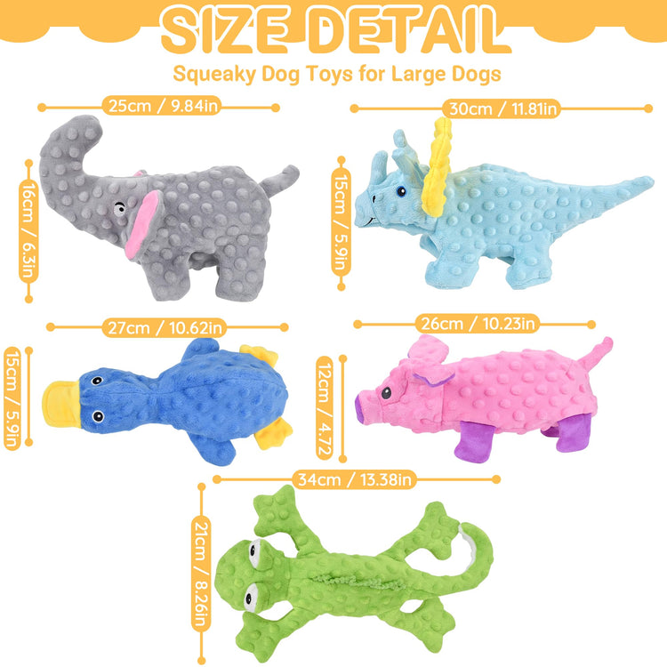 LECHONG 5 Pack Tough Dog Toys Stuffed Squeaky Dog Toys Assortment Plush Animal Dog Toy Value Bundle Puppy Pet Dog Toys for Small Medium Large Dogs