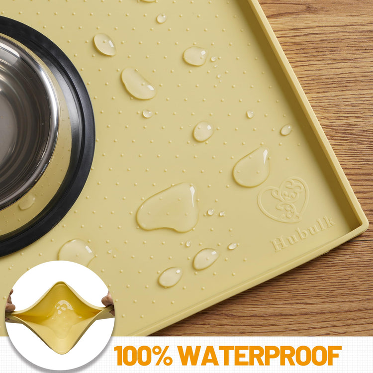 Hubulk Dog Feeding Mat,100% Waterproof Food Grade Silicone Pet Food and Water Bowl Placemat,Dishwasher, High Raised Edge to Prevent Spills,Nonslip Tray to Stop Messes on Floor (19"x12"x0.5", Grey)